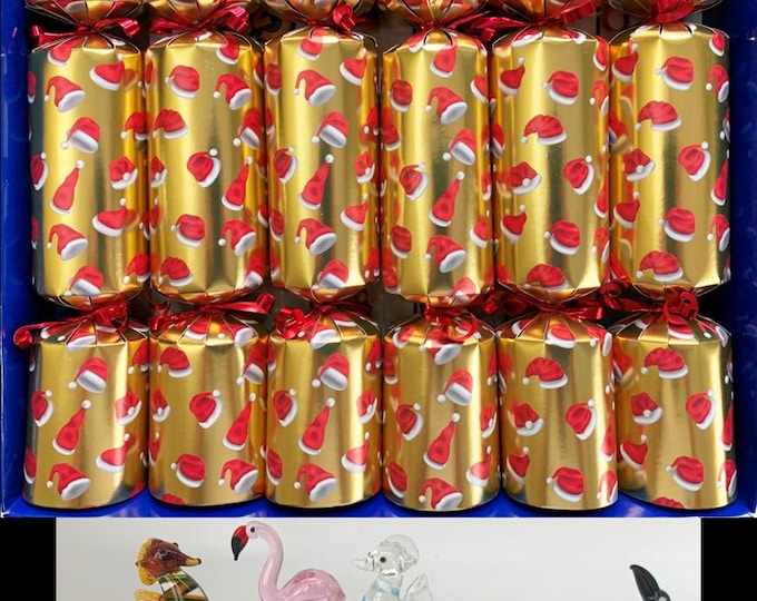 Featured listing image: Set of 6 Large Glass Animal Figurine Chrismas Crackers in selected designs.