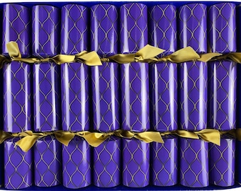 Set of 8 Purple Link Design Fill Your Own Christmas with gold satin ribbons