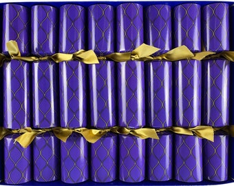 Set of 8 Purple Link Design Fill Your Own Christmas with gold satin ribbons