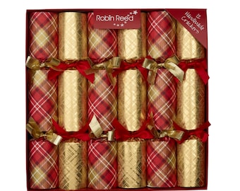 Set of 12 x 12" Red and Gold Plaid Christmas Crackers- by Robin Reed