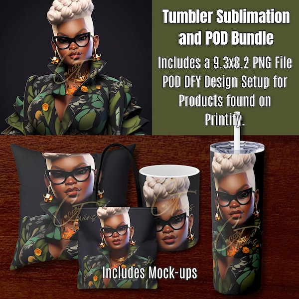 Sublimation and Print On Demand Design Bundle | Plug & Play for Printify | Skinny Tumbler, Mug, Pillow, and Tote Mockups Included