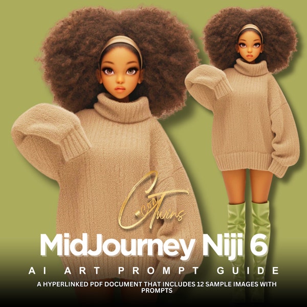 A MidJourney Niji 6 Prompt Guide with Monetization Resources | 3D Cartoon Character of Women - Set of 12 | Easy to Use Bundle | Customizable