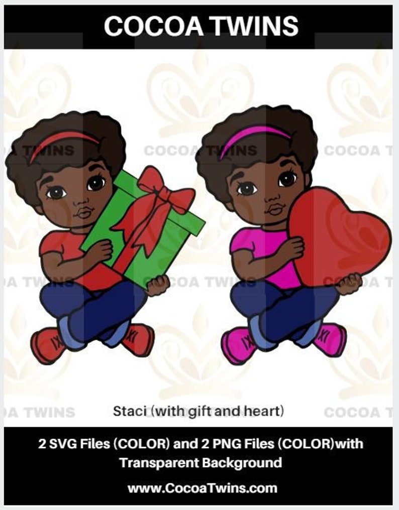 Download Clip Art Art Collectibles Staci Cocoa Twins Exclusive Original African American Svg Png Cut Files T Shirt Designs Black Girl Magic Cricut Black Art