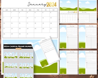 Set of 8 - 2024 Editable Calendars - Canva Template Frame | Commercial and Personal Use | Monetize Ai Art | PLR | DIY | Customizable
