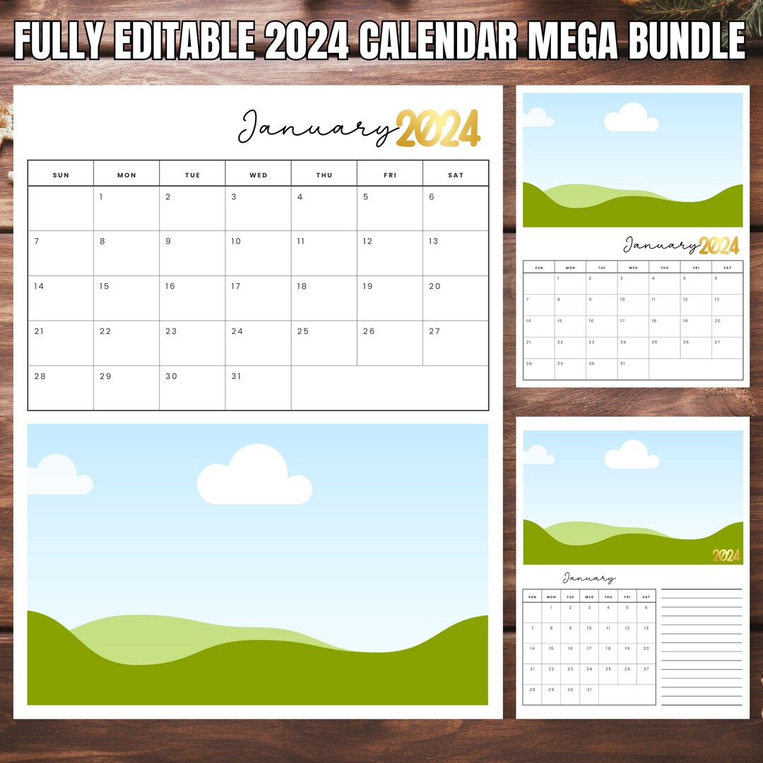 Set of 8 2024 Editable Calendars Canva Template Frame - Etsy Israel