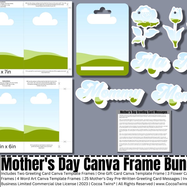 Gift Tag Bundle for Moms | 25 Pre-Written Messages | Flower Gift Tag Frames | Word Art Frames | Greeting Card Templates