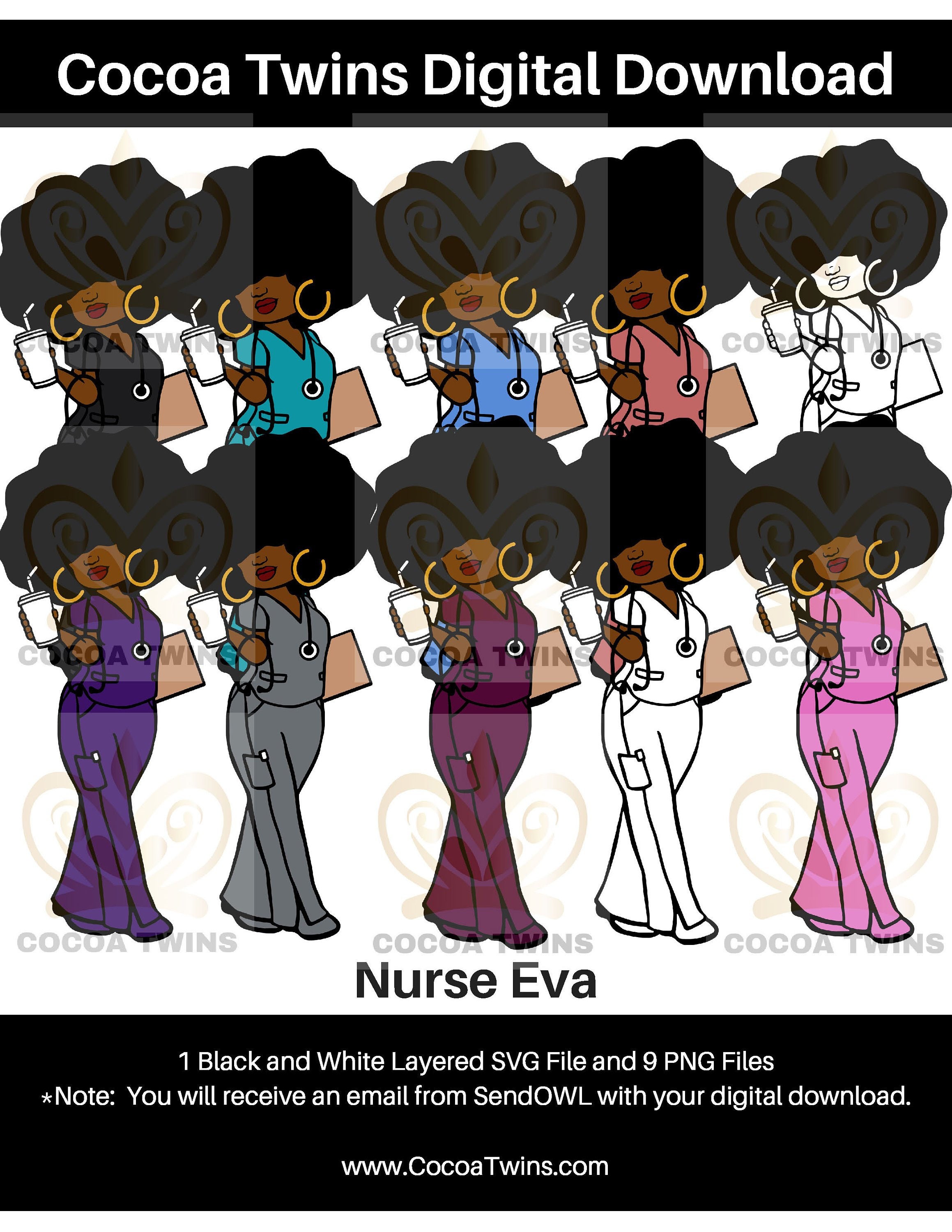 Nurse Eva by Cocoa Twins Exclusive,Original African-American SVG, PNG…
