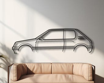 Decoración de pared metálica para Peugeot 205 GTI, silueta de coche, letrero para garaje, decoración automotriz personalizada, regalo de cumpleaños para él.
