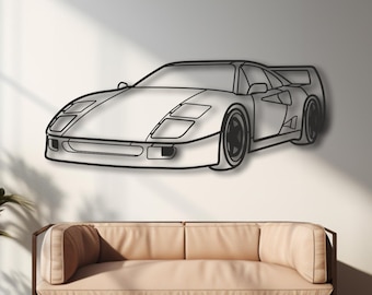 Decoración de pared de metal que se adapta a F40, silueta de coche, letrero de garaje, decoraciones automotrices personalizadas, regalo de cumpleaños para él.