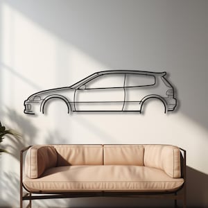 Metalen wanddecoratie voor Honda Civic EG hatchback VTi, autosilhouet, gepersonaliseerde autodecoratie