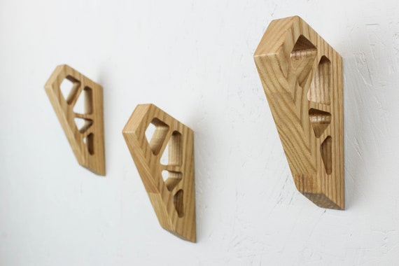 Wooden Wall Hooks Geometric Interior Hangers Etsy