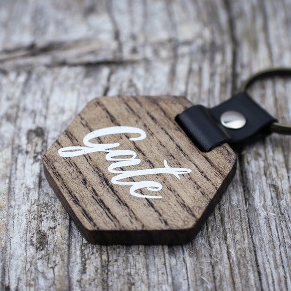Gate Wooden Keychain, Ash Tree Wooden Gate Keyring with Leather Strap, Birthday Gift, Wooden Accessories, Handmade House Gate Unisex keyring