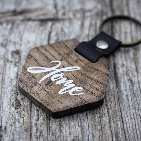 Home Wooden Keychain, Ash Tree Wooden Home Keyring with Leather Strap, Birthday Gift, Wooden Accessories, Handmade House Home Unisex keyring