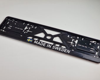Made in Sweden Personalisierter EU-Kennzeichenrahmen, Geschenk für Petrolhead, Autozubehör, UV-Druck