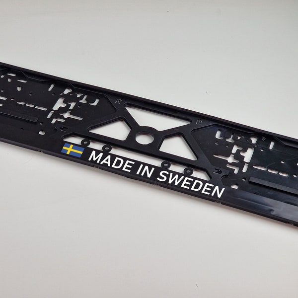 Made in Sweden Personalisierter EU-Kennzeichenrahmen, Geschenk für Petrolhead, Autozubehör, UV-Druck