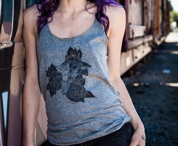 Floral California Dark Grey Racerback Tank (Black Design) Floral California Dark Grey Racerback Tank (Black Design)
