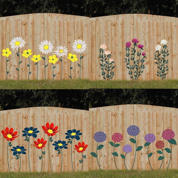 Fence/Wall Stencils - Lovestencil - Garden flowers Hydrangea/Peonies/Daiasies & buttercups/Dahlia single