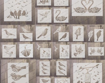 Birds stencils. Small For Craft. swan/phoenix/hummingbird/birds/dove