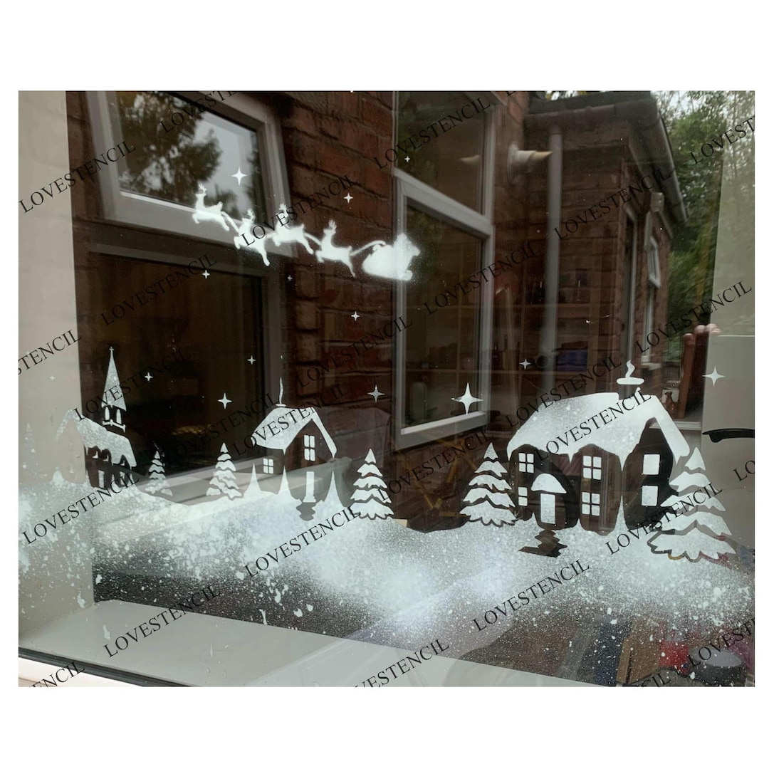 large-christmas-village-window-stencils-set-for-use-with-snow-spray-set-3-etsy
