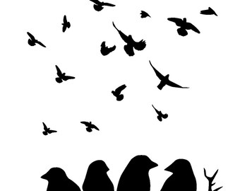 8.3/11.7" Birds on branches stencil . birds 1. A4