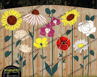 S-XL Fence/Wall Stencil Sets - Lovestencil - Garden flowers Coneflower/Diasies/Buttercups/Lily/Orchid/Peony/Poppy/Rose/Sunflower
