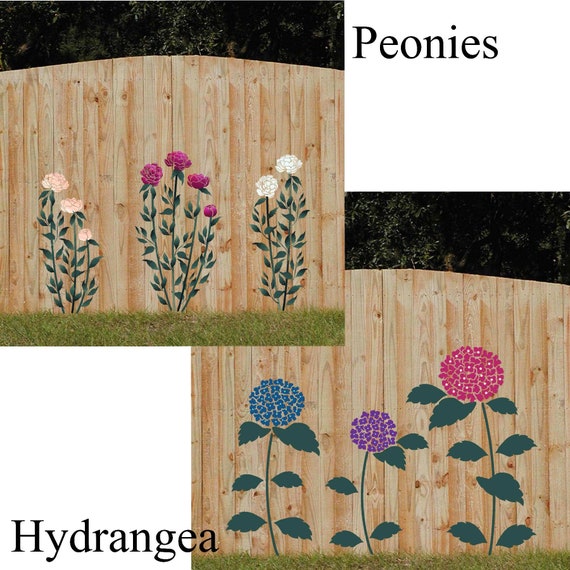 Small Peony and Hydrangea Wall Stencil