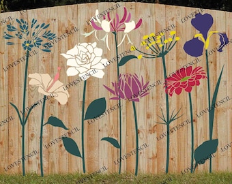 S-XL Fence/Wall Stencil Sets - Lovestencil -  Flowers African lily Gardenia Iris Fennel Gerbera Honeysuckle Hibiscus Helichrysum