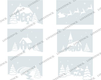 Großes Weihnachtshaus-Fenster-Schablonen-Set zur Verwendung mit Schneespray-Set  6 - .de