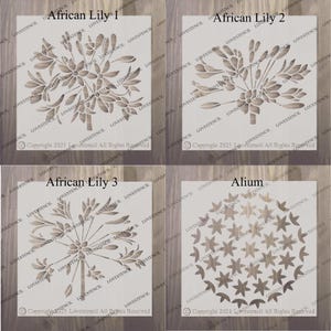 Pochoirs de fleurs. Petit. Pour le bricolage. Lys africain/Alium/Angelica/Anthericum/Arum lilly/Aster/Mariée rougissante/clochette/Oiseau de paradis
