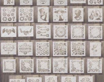 Steampunk stencils. For craft Corners/Frames/Women/Skulls/Clock/Flowers/Hearts