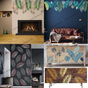 Tropical Leaves Stencils - Lovestencil -  Large Leaf Palm. For walls and furniture.
