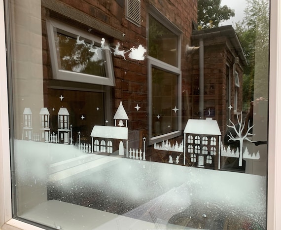 LrgSet Christmas Village Window Stencil-Lovestencil-For Use With Snow Spray  Set3