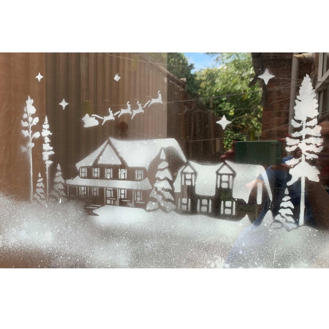 Large Christmas House Window Stencils Set for Use With Snow Spray Set 6