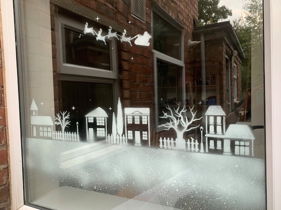 Weihnachtsdorf Fenster Schablonen zur Verwendung mit Schneespray