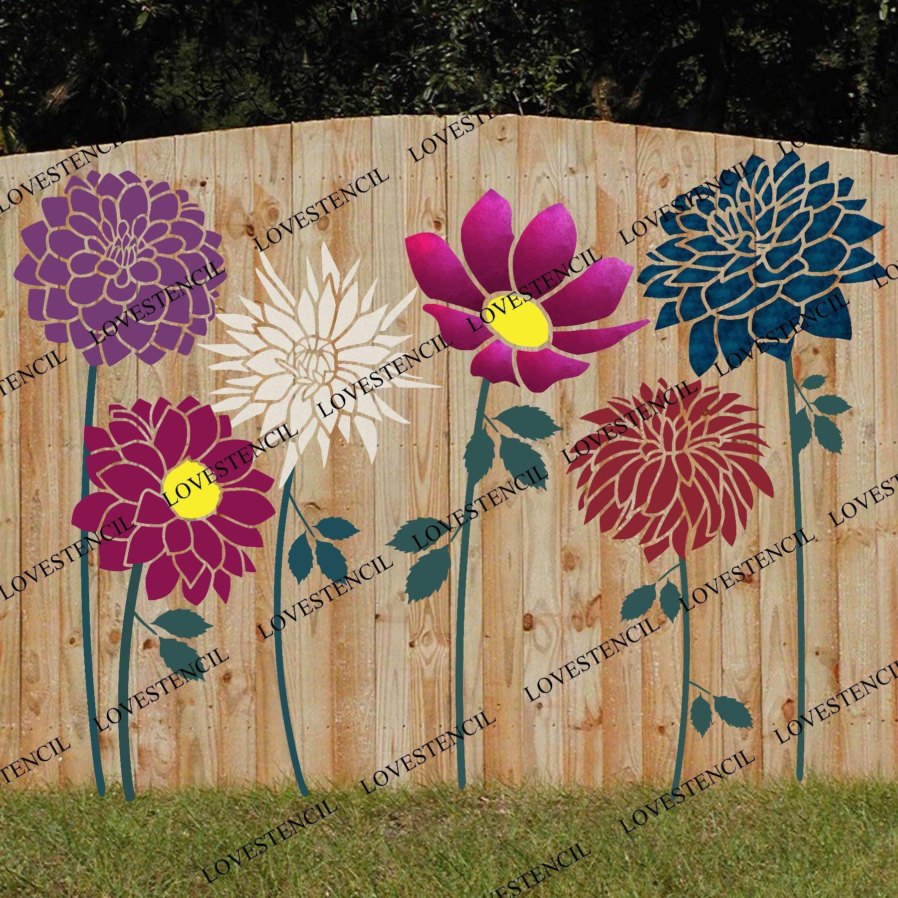 S-XL Fence/Wall Stencil Sets - Lovestencil - Garden flowers Dahlia's/Hydrangea/Alium