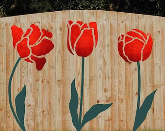 X- Lrg Fence/Wall Stencils - Lovestencil - Garden flowers Heads Tulips