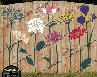 S-XL Fence/Wall Stencil Sets - Lovestencil -  Flowers African lily Gardenia Iris Fennel Gerbera Honeysuckle Hibiscus Helichrysum