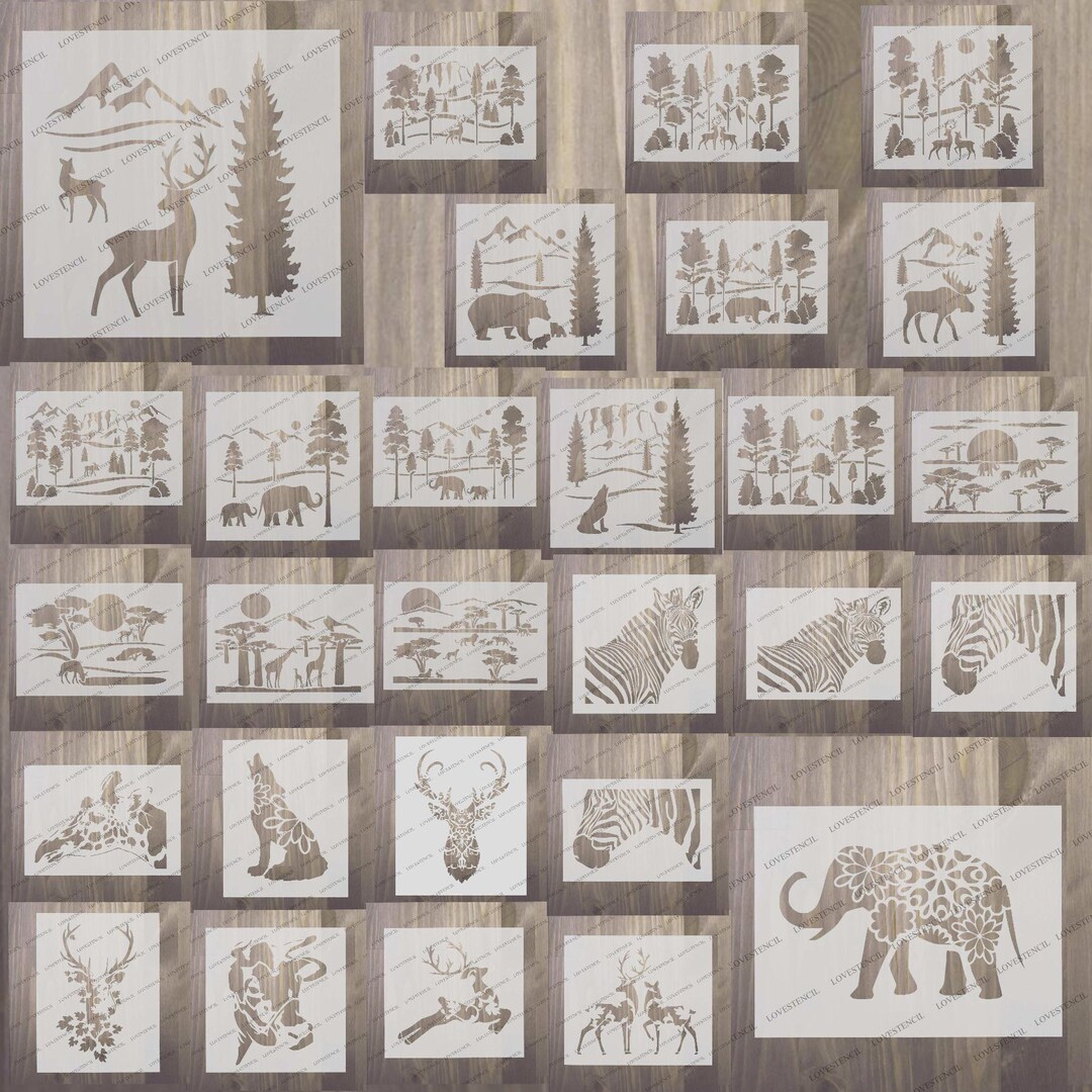 Animal Stencils. Small. African/forest Scenes. Elephants/giraffe/zebra/stag/deer/cow/moose/wolf ...