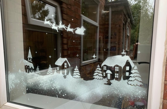 Weihnachtsdorf Fenster Schablonen zur Verwendung mit Schneespray