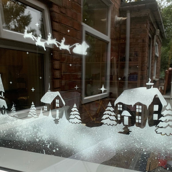 Large Christmas Village Window Stencils Set For Use With Snow Spray Set 3