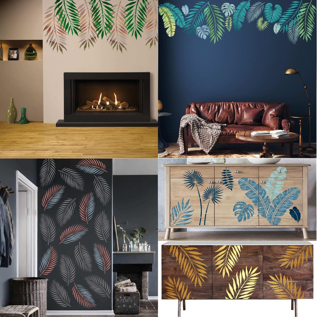 Tropical Leaves Stencils Lovestencil Large Leaf Palm. for Walls and Furniture. Etsy