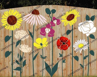 S-XL Fence/Wall Stencil Sets - Lovestencil - Garden flowers Coneflower/Diasies/Buttercups/Lily/Orchid/Peony/Poppy/Rose/Sunflower