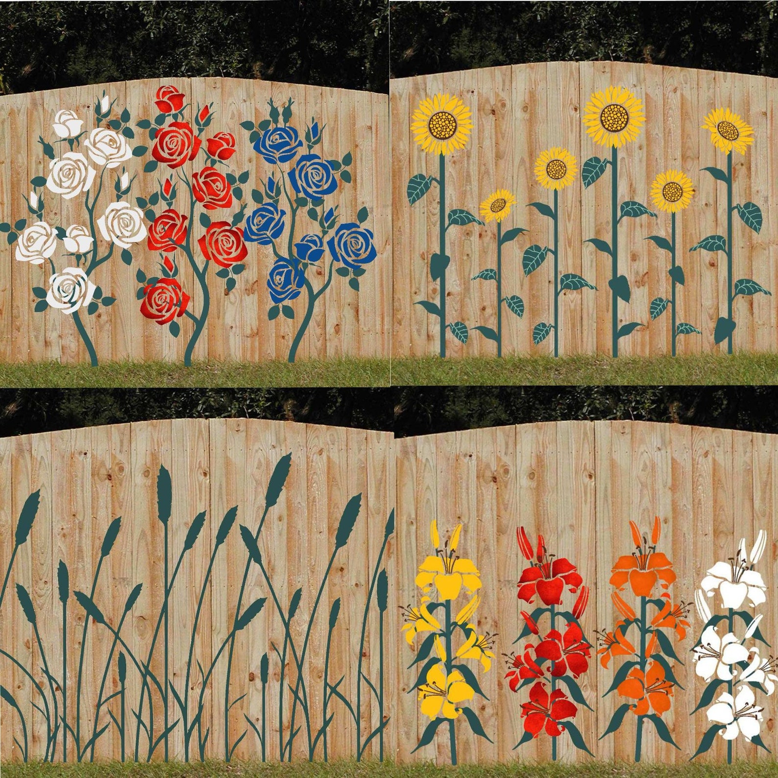 Garden Flowers Fence/wall Stencils Lovestencil Roses - Etsy