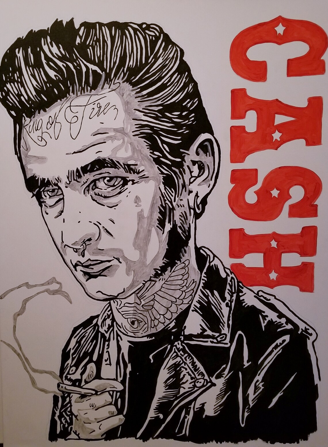 Johnny Cash Canvas Painting Digital Print Jonny Cash Wall Art Johnny Cash Poster Black White Red