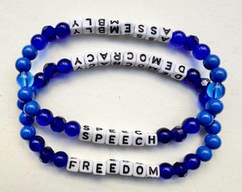 Freedom/Democracy/Assembly/Speech Bracelets + FREE Blue Mini Stacker