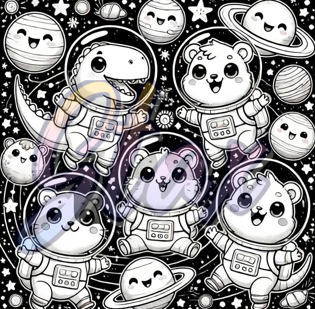 Coloring Sheets: Cute Space Critters! 7 Pages of Solar System Explorers ...