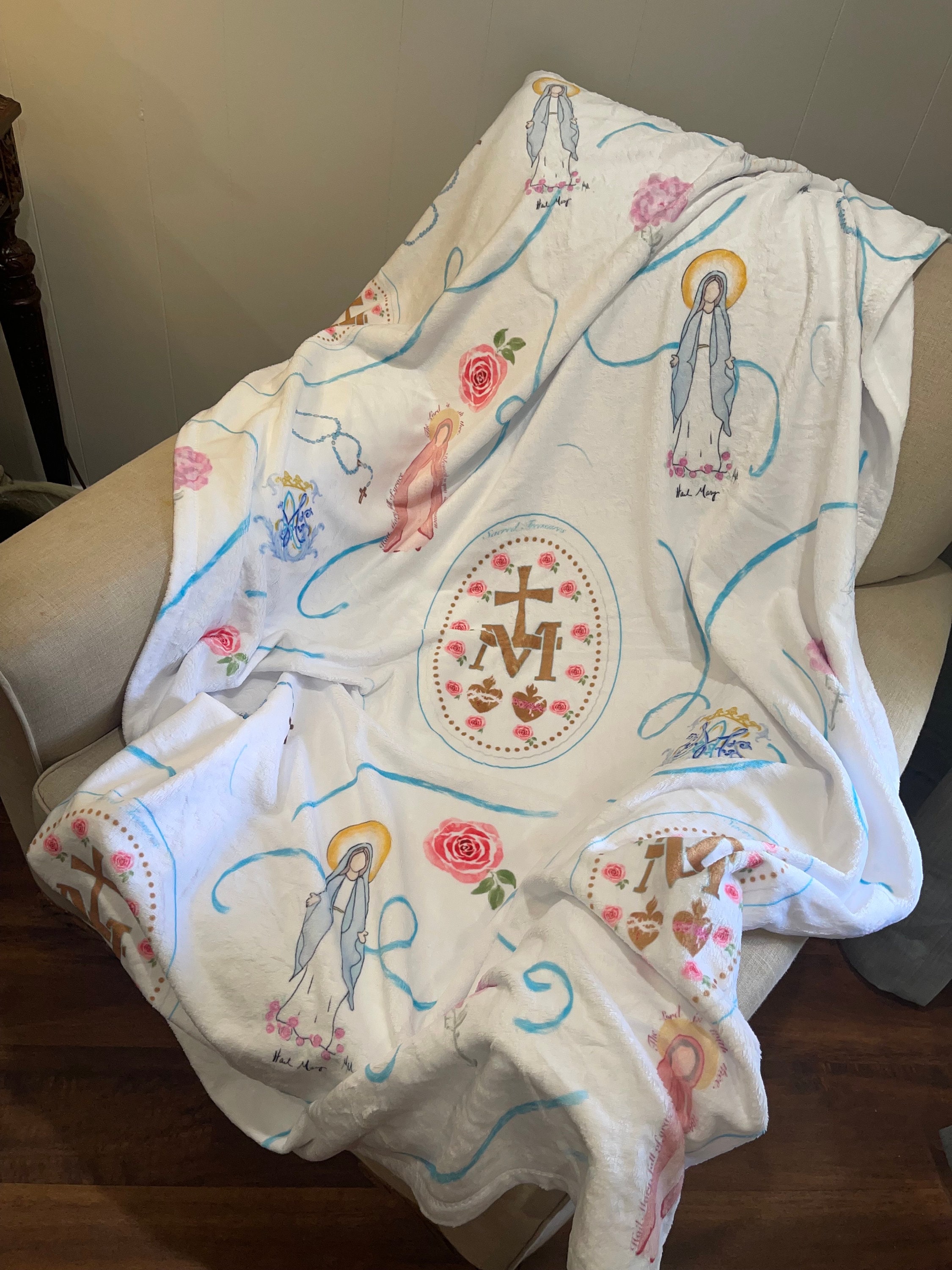 Miraculous Medal and Rosary Minkey Blanket