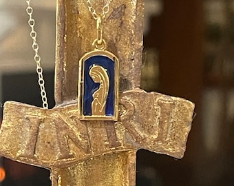 Mother Mary Blue Enamel Medal and chain