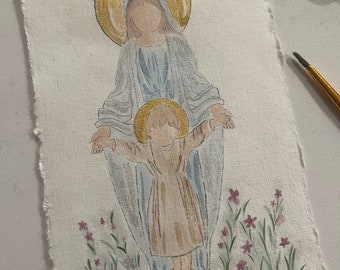 Mary w toddler Jesus watercolor art.