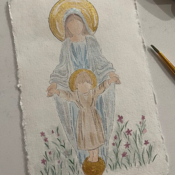 Mary w toddler Jesus watercolor art.